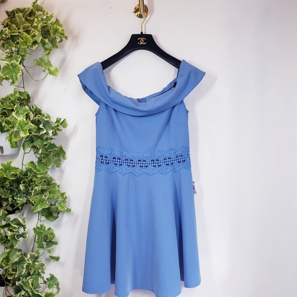NWT B. DARLIN Juniors Blue Swing Flare Mini Dress - Picture 4 of 11